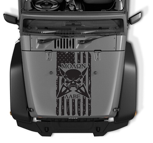 Pegatina de Vinilo con Calavera y Bandera Americana Desgastada Molon Labe para Capó de Jeep Wrangler
