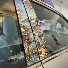 Pegatinas de vinilo para puertas tipo pilar con Monte Fuji y flores de cerezo 2