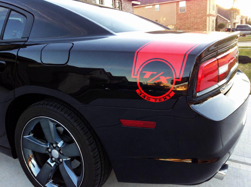 Custom Text T/X 345 Circle Stripe — Calcomanía de vinilo (guardabarros trasero / maletero) para Dodge Charger 2011-2014