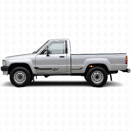 Calcomanía de vinilo con rayas laterales de bandera a cuadros para Toyota Hilux 1983-1988_1