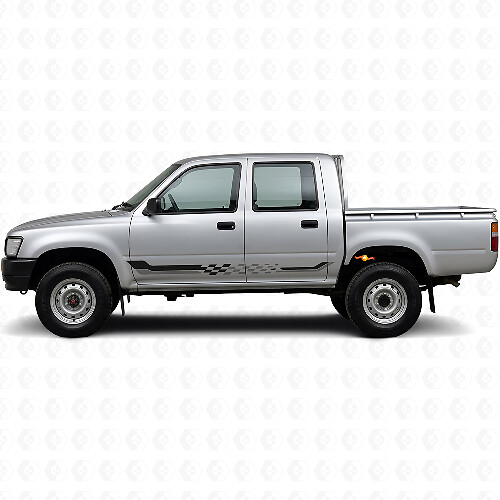 Calcomanía de vinilo con franjas laterales de bandera a cuadros para Toyota Hilux 1988-1997_1