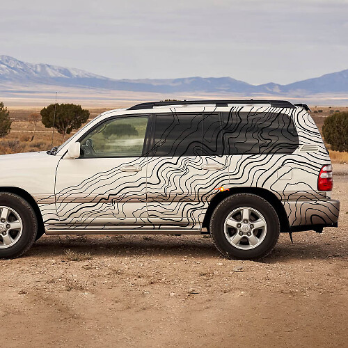Calcomanía de vinilo con franjas laterales estilo topográfico para Toyota Land Cruiser 100 1