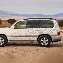 Calcomanía de vinilo con franjas laterales estilo topográfico para Toyota Land Cruiser 100 2