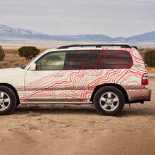 Calcomanía de vinilo con franjas laterales estilo topográfico para Toyota Land Cruiser 100 3