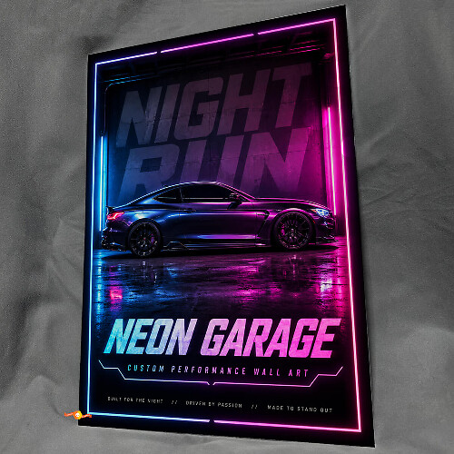 Panel de Arte de Pared Acrílico Brillante de Rendimiento Neon Garage