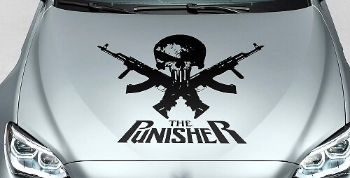 Calcomanía de vinilo lateral para capó de pistola con calavera y palabras de PUNISHER para suv de pista de coche