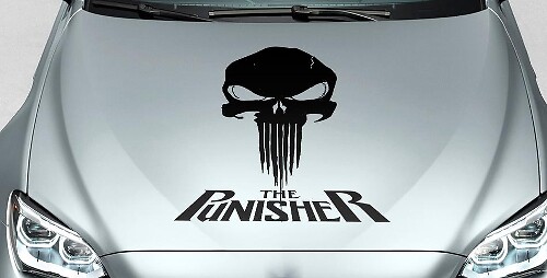 Calcomanía de vinilo lateral para capó con calavera PUNISHER y palabras en sangre para coche todoterreno SUV.
