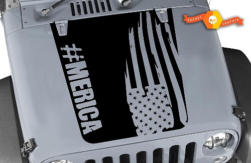 Calcomanía de vinilo con bandera distressed de América para capó de Jeep Wrangler