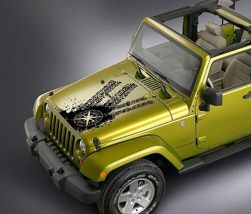 Calcomanía para capó con huellas de neumáticos de Jeep Wrangler Compass