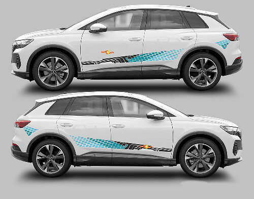 Kit de adhesivos vinílicos con franjas laterales a cuadros para Audi Q4 E-Tron