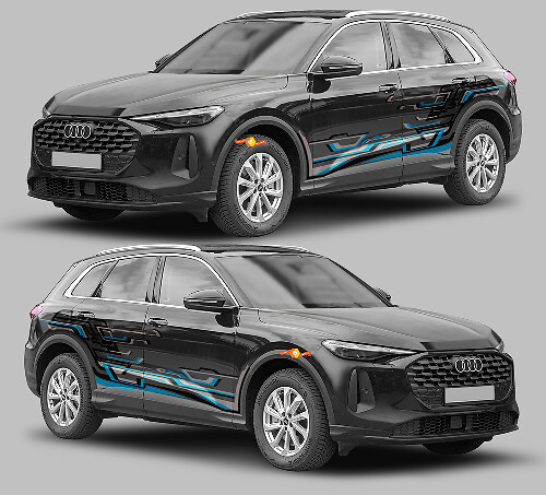 Kit de adhesivos de vinilo con franjas laterales de estilo tecnológico entrelazado para Audi Q5