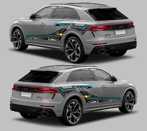 Kit de vinilos decorativos de franjas laterales con estilo gráfico abstracto para Audi RS Q8