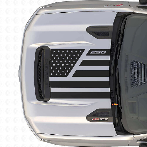 Calcomanía de vinilo para capó estilo Acero & Estrellas de la Bandera de EE.UU. para Chevrolet Silverado 2500 HD_1