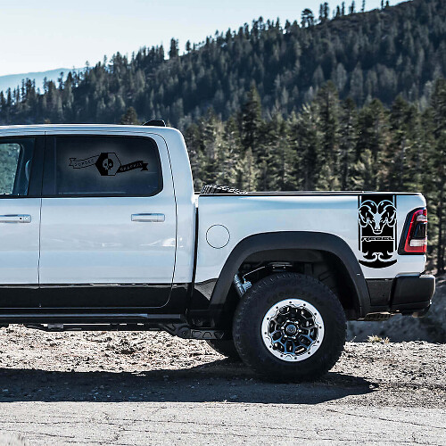 Kit de vinilos adhesivos de franjas laterales traseras Hemi Rebel para Dodge Ram Rebel 2021+_1