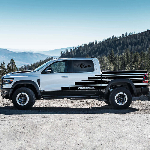 Juego de pegatinas de vinilo con franjas laterales estilo escalones para Dodge Ram Rebel 2021+