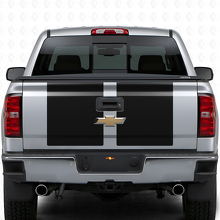 Kit de vinilos con franjas dobles anchas para capó y puerta trasera para Chevrolet Silverado 2014-15_2