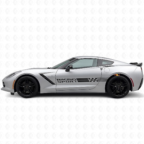 Juego de pegatinas de vinilo con franjas laterales de bandera a cuadros para Chevy Corvette Racing Sport_1