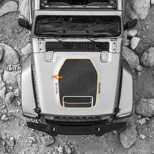 Calcomanía de Vinilo para Ventilación del Capó con Mapa Topográfico para Jeep Wrangler