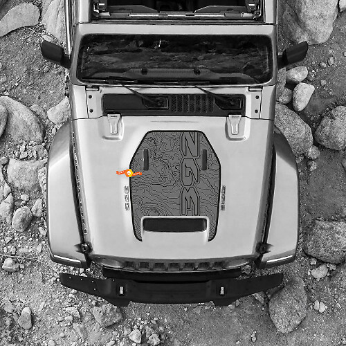 392 Calcomanía de vinilo para ventilación del capó con mapa topográfico para Jeep Wrangler