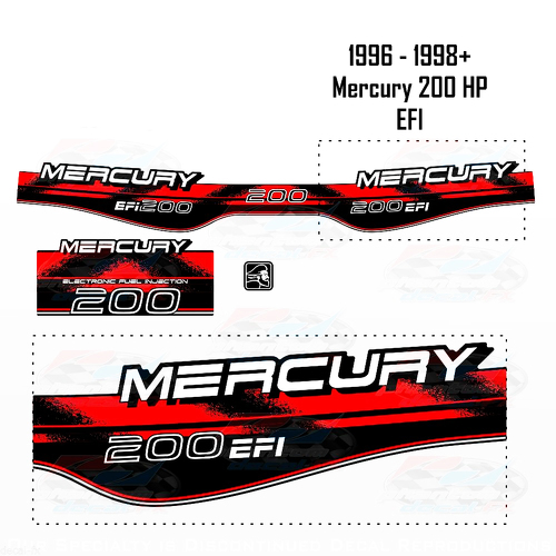 1996-1998+ Mercury 200HP EFI Decal Set Outboard Reproducción 3 piezas Vinilo 1997