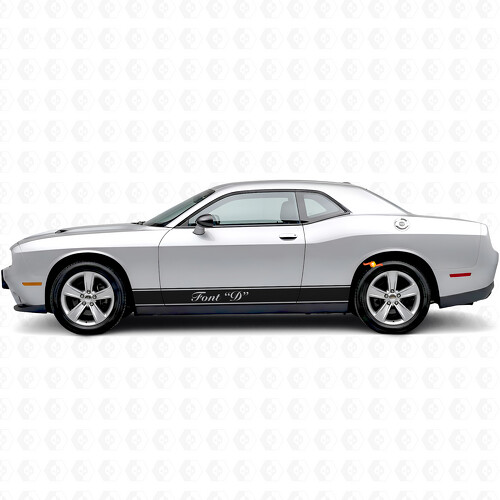 Vinilo adhesivo con franjas de contorno y texto personalizado para paneles laterales de Dodge Challenger_1