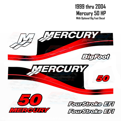 1999-2004 Mercury 50HP Calcomanías rojas Two & Four Stroke EFI BigFoot 11 pc Repro