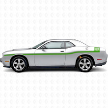 Calcomanía de vinilo lateral con franjas contorneadas y texto personalizado para Dodge Challenger_3