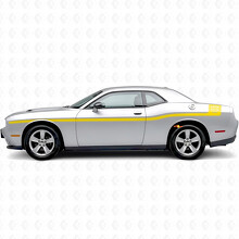 Calcomanía de vinilo lateral con franjas contorneadas y texto personalizado para Dodge Challenger_5