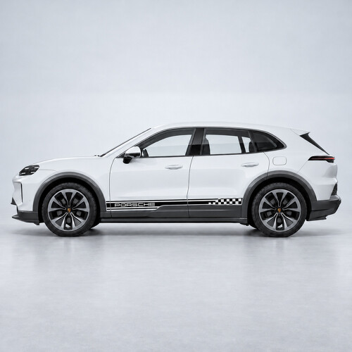 Calcomanía lateral de vinilo con rayas a cuadros de marca para Porsche Cayenne Eléctrico
