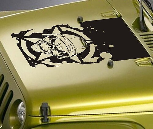 Vinilo adhesivo de capucha con calavera militar en negro para Jeep Wrangler