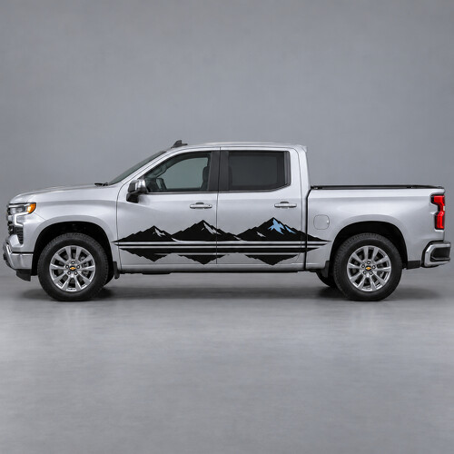 Calcomanía lateral de vinilo con rayas Summit Reflection Mountain para Chevrolet Silverado 1500 LT Crew Cab T1XX 2022–2026_1