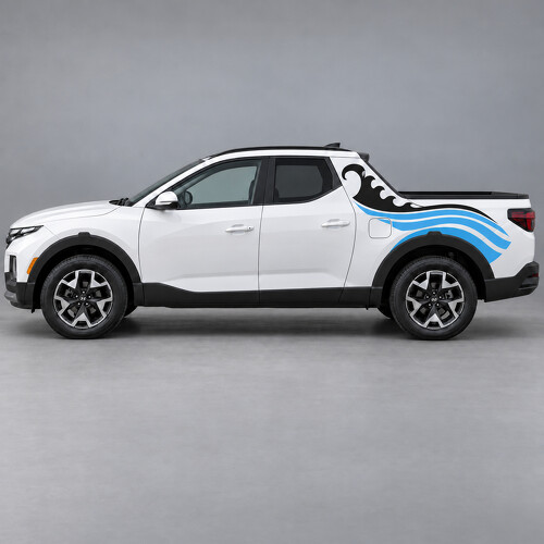 Calcomanía de vinilo de franjas de ola Coastal Breaker para lateral de cama y pilar para Hyundai Santa Cruz SEL NXT 2022–2024_1