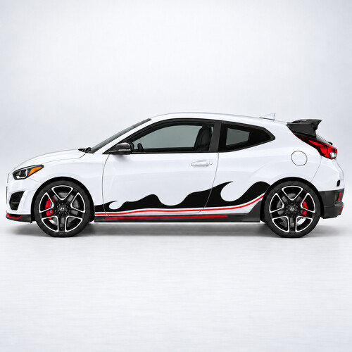 Calcomanía de vinilo con franjas de peine de triple onda para puerta lateral Hyundai Veloster N JS 2019–2022