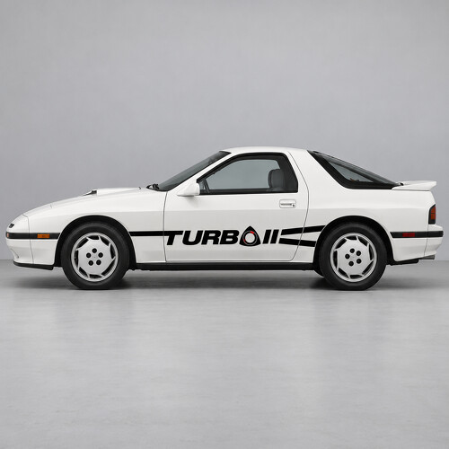 Calcomanía lateral de vinilo con rayas de cinta turbo rotativa para Mazda RX-7 Turbo II FC Serie 4 Coupé biplaza 1987