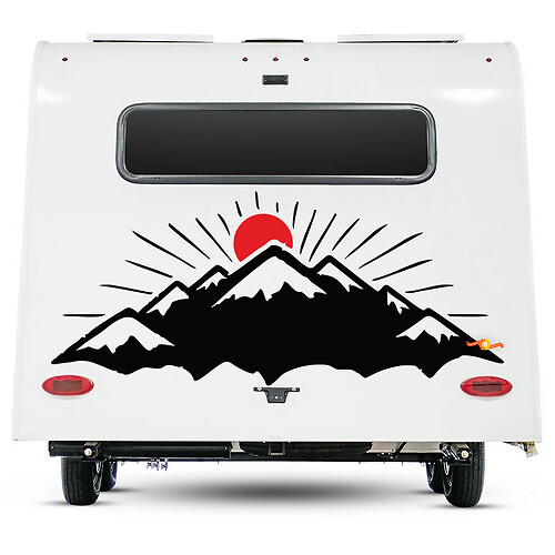 Calcomanía para camper Montañas y Sol Vinilos para remolques de RV, campers, furgonetas y autos.
 1