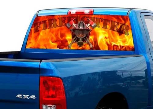 FireFighter Fire Flame Calcomanía para ventana trasera Pegatina Camioneta SUV Coche