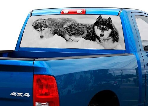 Adhesivo Vinilo para Ventana Trasera Dos Lobos en la Nieve