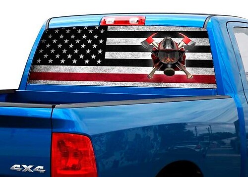 Calcomanía gráfica para ventana trasera con bandera americana de bombero para camión SUV pickup