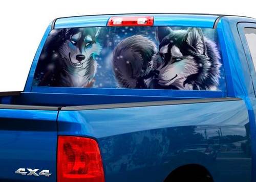 Dibujo dos lobos ventana trasera calcomanía pegatina camioneta camioneta SUV coche