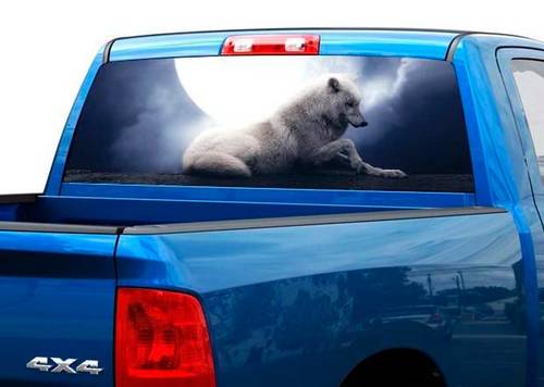 Lobo blanco con luna noche oscura pegatina para ventana trasera pegatina camioneta SUV coche