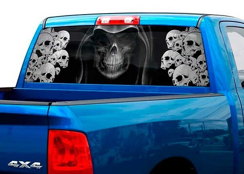 Calcomanía de Vinilo para Ventana Trasera de Calavera Segador para Camionetas y SUV