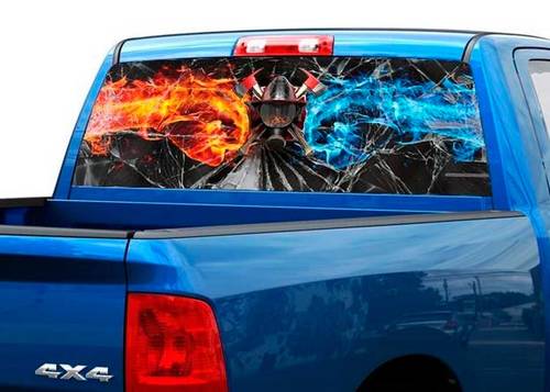 Bomberos vidrio roto llama ventana trasera calcomanía pegatina camioneta SUV coche