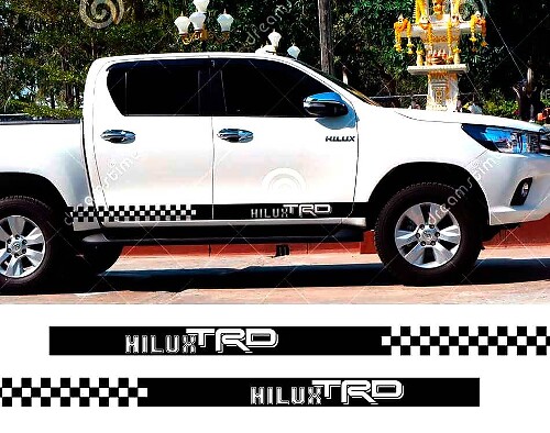 Kit de vinilo adhesivo de franja lateral a cuadros estilo TRD para Toyota Hilux