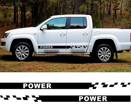 Juego de adhesivos de vinilo con franjas laterales a cuadros Power para VW Amarok 2010