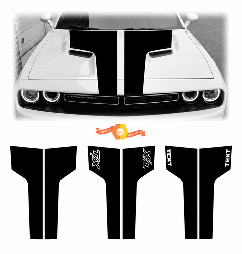 Kit de vinilo adhesivo de rayas dobles Custom Text T/X para capó de Dodge Challenger 2009-2014