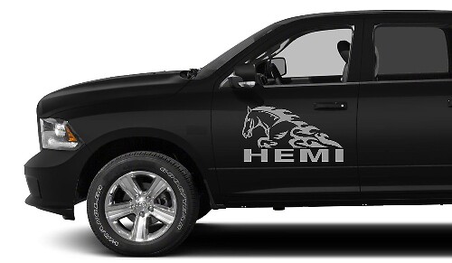 2X DODGE HEMI HORSE IN FLAME DECAL HEMI 3.7 V8 RAM 1500 pegatinas gráficas de vinilo
