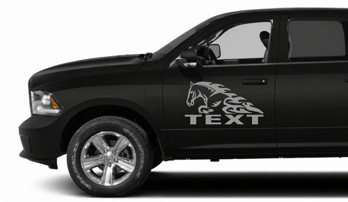 Juego de calcomanías de vinilo para puerta con texto personalizado Caballo en Llamas para Dodge Ram 1500