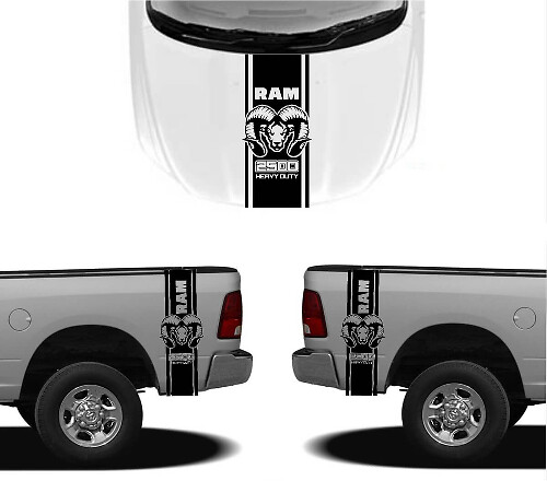 Kit de calcomanías de vinilo con franjas estilo HEMI para capó y laterales traseros para Dodge Ram 1500 2500
