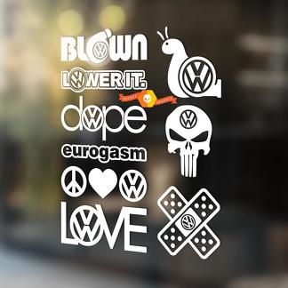 Euro Vinilo Calcomanías Pegatinas Paquete de 9 Volkswagen VW Illest Eurogasm Hellaflush dope Love