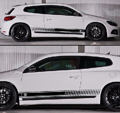 Pegatina de vinilo lateral con franjas de carreras y logotipo VW para Volkswagen Scirocco